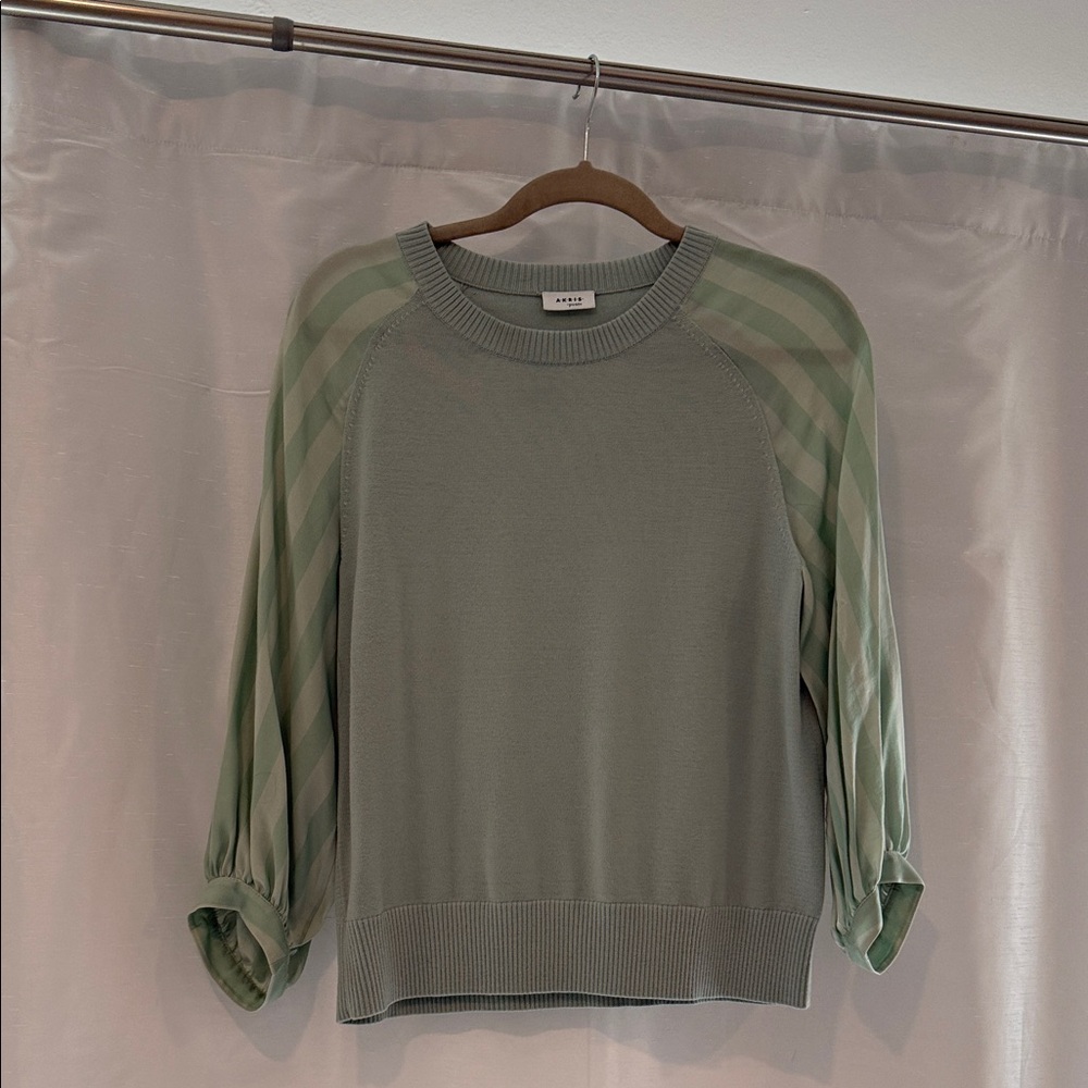 AKRIS Sage Green Sweater with Striped Sleeves